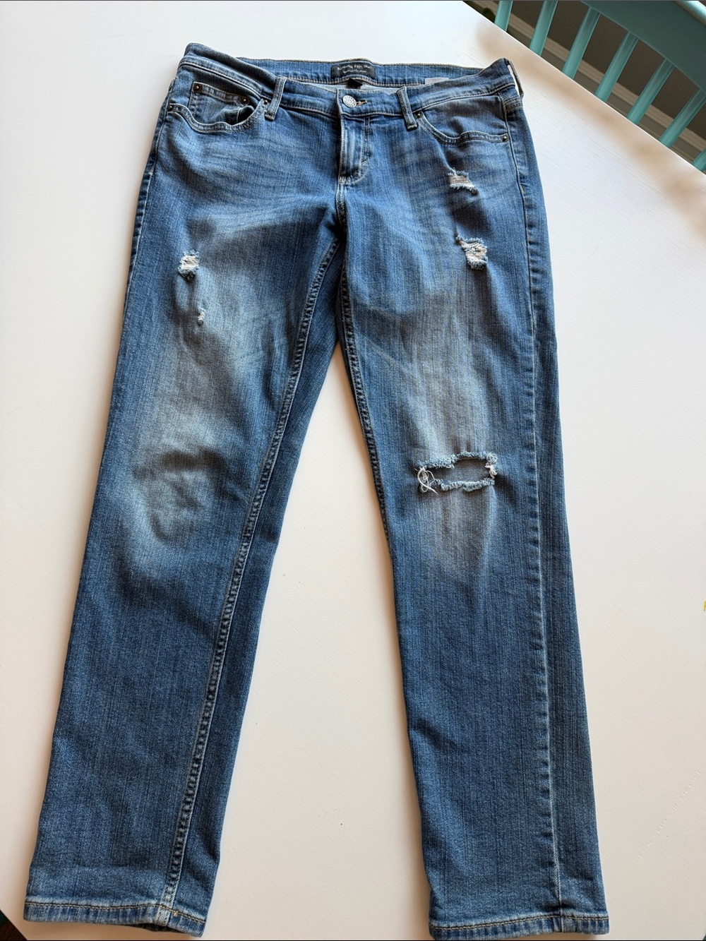 Banana Republic Distressed Medium Blue Straight-Leg Jeans